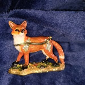 Enameled Red Fox Jewled Trinket Box the Matching Necklace